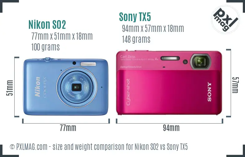 Nikon S02 vs Sony TX5 size comparison