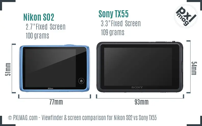 Nikon S02 vs Sony TX55 Screen and Viewfinder comparison