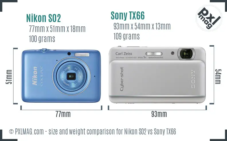 Nikon S02 vs Sony TX66 size comparison