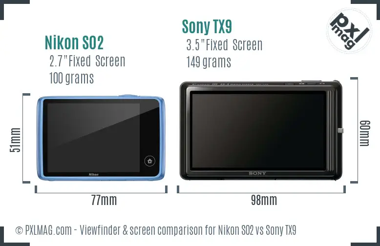 Nikon S02 vs Sony TX9 Screen and Viewfinder comparison