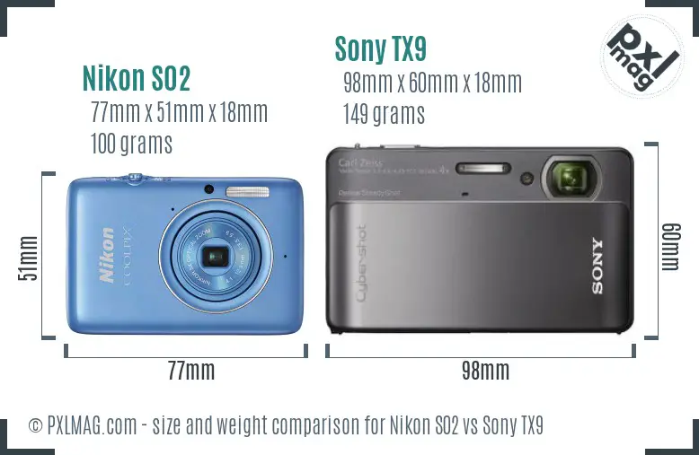 Nikon S02 vs Sony TX9 size comparison