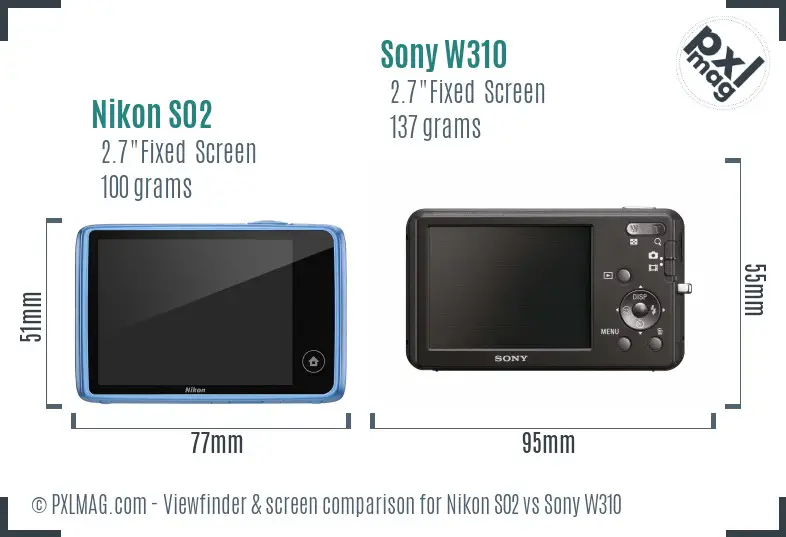 Nikon S02 vs Sony W310 Screen and Viewfinder comparison