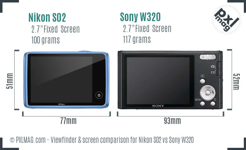 Nikon S02 vs Sony W320 Screen and Viewfinder comparison