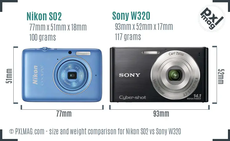 Nikon S02 vs Sony W320 size comparison