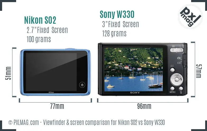Nikon S02 vs Sony W330 Screen and Viewfinder comparison