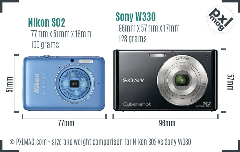 Nikon S02 vs Sony W330 size comparison