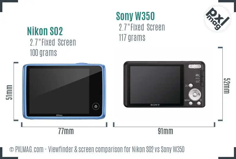 Nikon S02 vs Sony W350 Screen and Viewfinder comparison