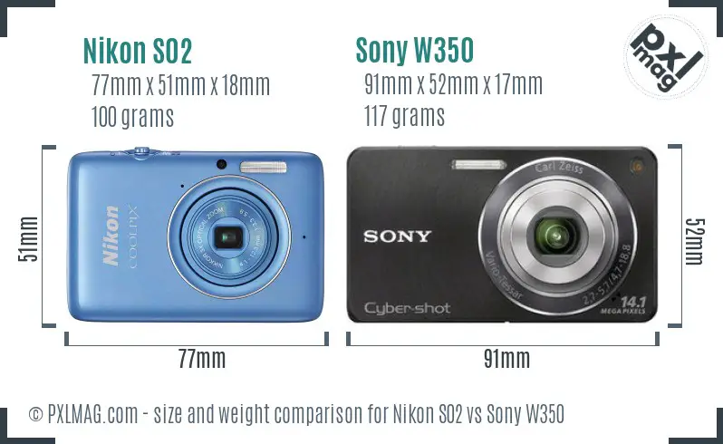 Nikon S02 vs Sony W350 size comparison