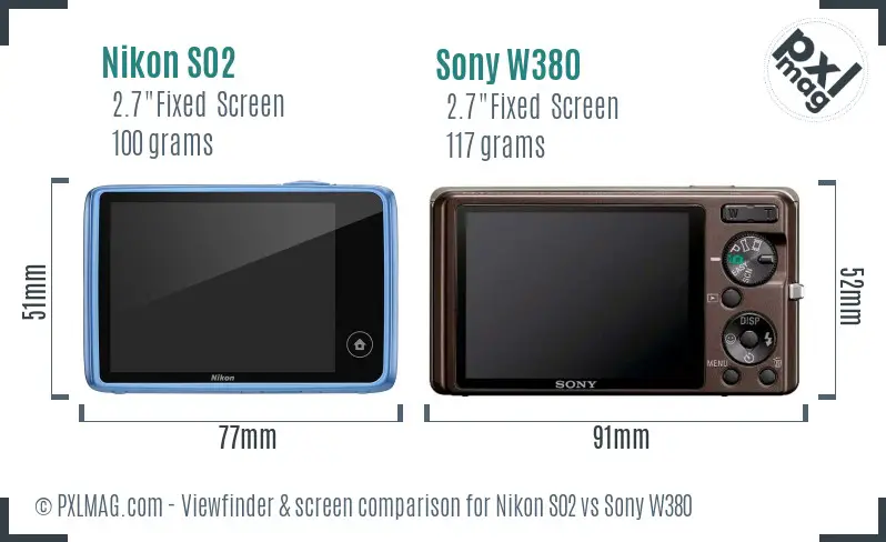 Nikon S02 vs Sony W380 Screen and Viewfinder comparison