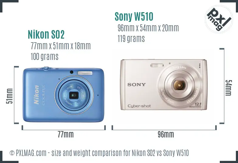 Nikon S02 vs Sony W510 size comparison