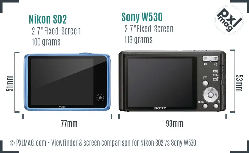 Nikon S02 vs Sony W530 Screen and Viewfinder comparison