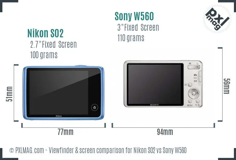 Nikon S02 vs Sony W560 Screen and Viewfinder comparison Nikon S02 vs Sony W560 Screen and Viewfinder comparison
