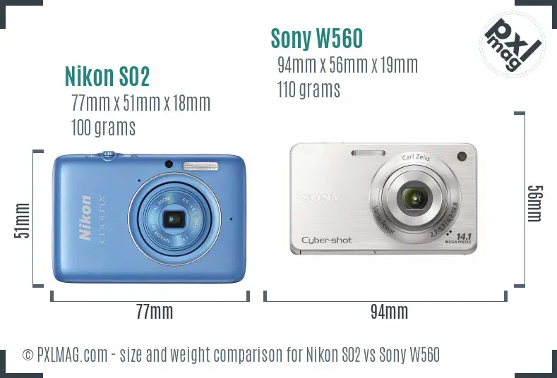 Nikon S02 vs Sony W560 size comparison Nikon S02 vs Sony W560 size comparison