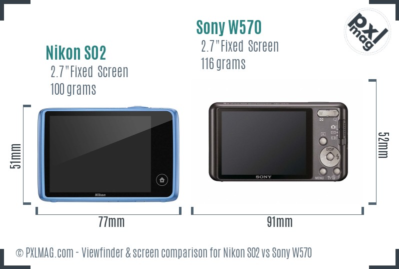 Nikon S02 vs Sony W570 Screen and Viewfinder comparison