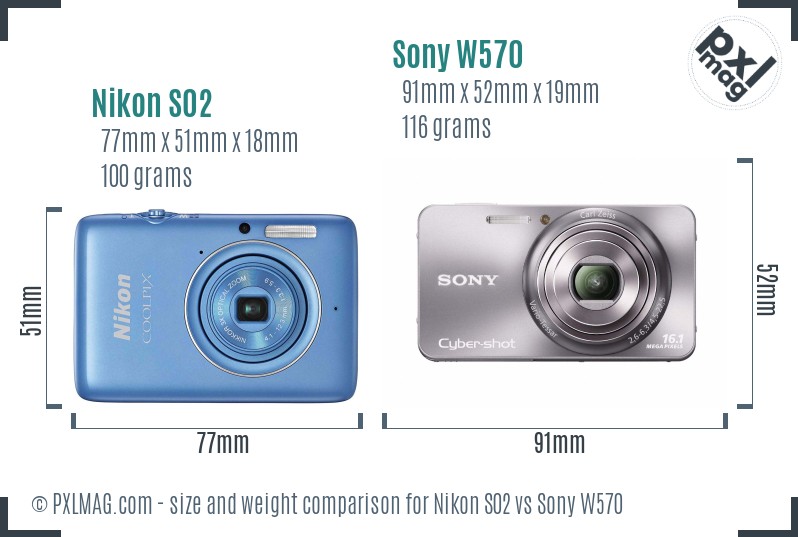 Nikon S02 vs Sony W570 size comparison