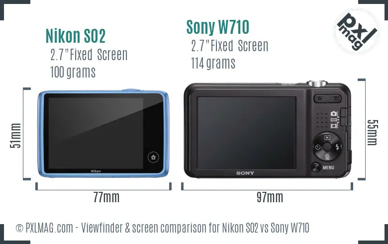 Nikon S02 vs Sony W710 Screen and Viewfinder comparison
