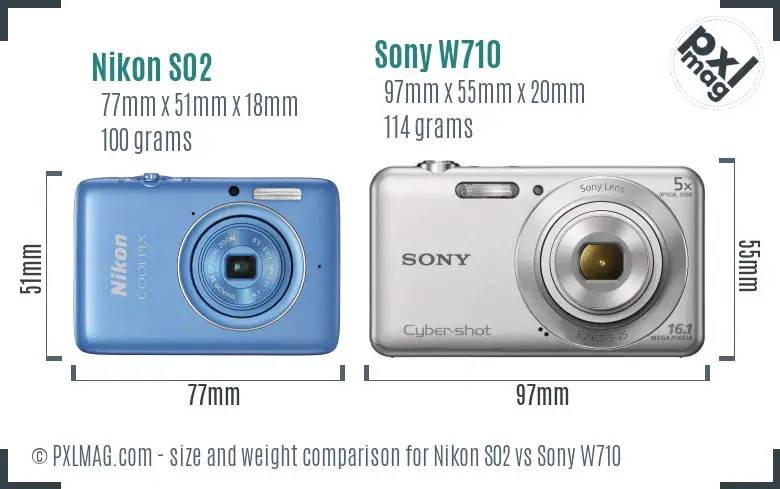 Nikon S02 vs Sony W710 size comparison