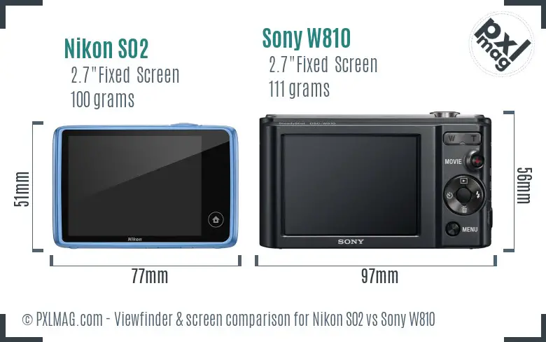 Nikon S02 vs Sony W810 Screen and Viewfinder comparison