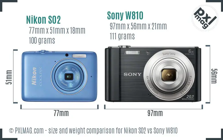 Nikon S02 vs Sony W810 size comparison