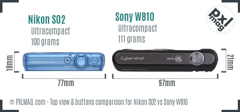 Nikon S02 vs Sony W810 top view buttons comparison