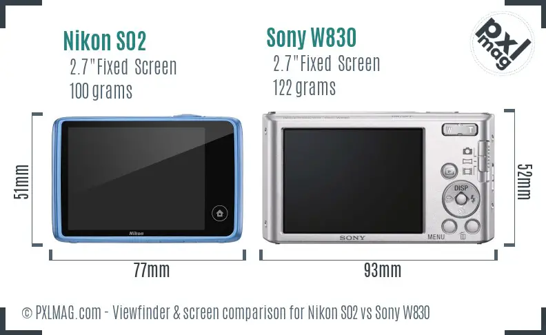 Nikon S02 vs Sony W830 Screen and Viewfinder comparison