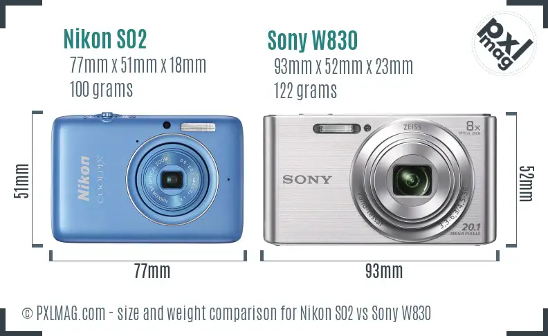 Nikon S02 vs Sony W830 size comparison