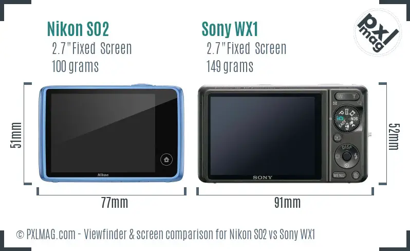 Nikon S02 vs Sony WX1 Screen and Viewfinder comparison