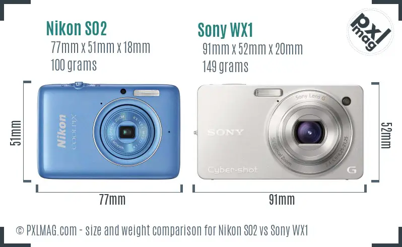 Nikon S02 vs Sony WX1 size comparison