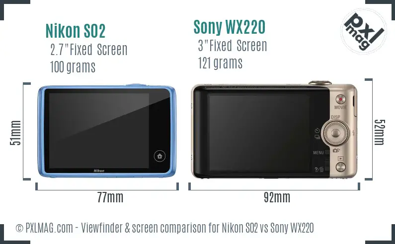 Nikon S02 vs Sony WX220 Screen and Viewfinder comparison