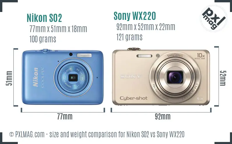 Nikon S02 vs Sony WX220 size comparison