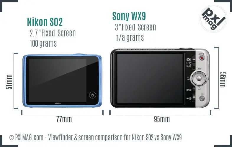 Nikon S02 vs Sony WX9 Screen and Viewfinder comparison