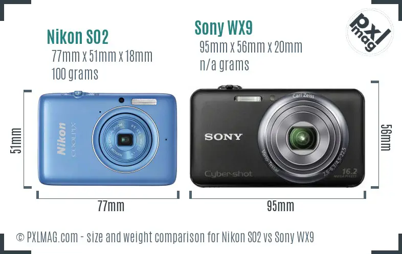Nikon S02 vs Sony WX9 size comparison