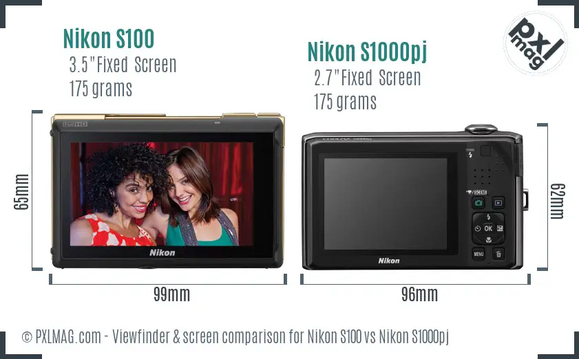 Nikon S100 vs Nikon S1000pj Screen and Viewfinder comparison