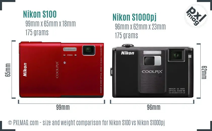 Nikon S100 vs Nikon S1000pj size comparison