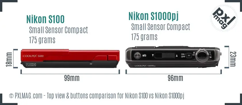 Nikon S100 vs Nikon S1000pj top view buttons comparison