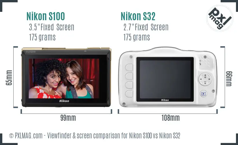 Nikon S100 vs Nikon S32 Screen and Viewfinder comparison