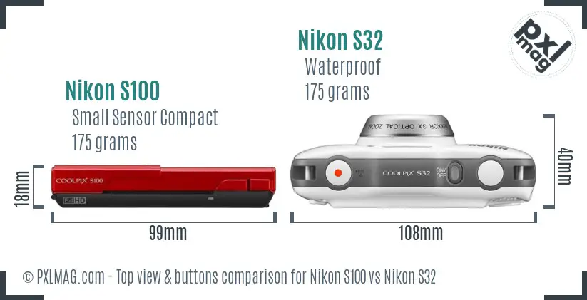 Nikon S100 vs Nikon S32 top view buttons comparison