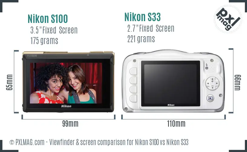 Nikon S100 vs Nikon S33 Screen and Viewfinder comparison