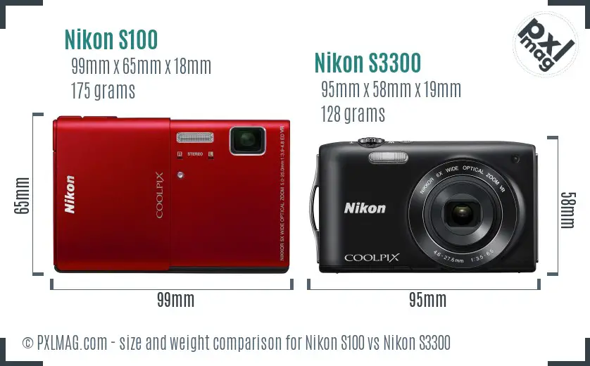 Nikon S100 vs Nikon S3300 size comparison