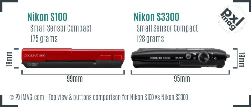 Nikon S100 vs Nikon S3300 top view buttons comparison