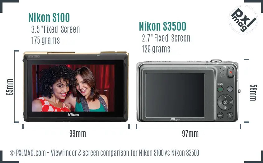 Nikon S100 vs Nikon S3500 Screen and Viewfinder comparison