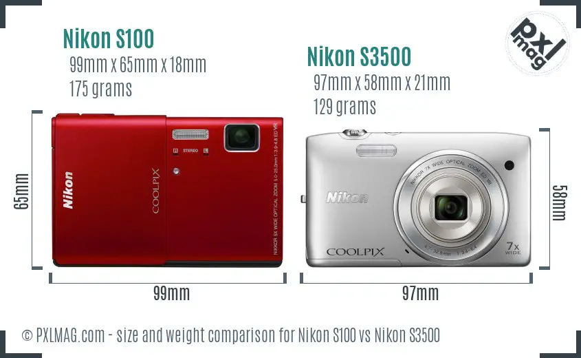 Nikon S100 vs Nikon S3500 size comparison