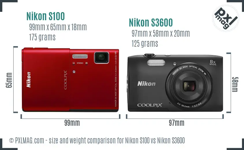 Nikon S100 vs Nikon S3600 size comparison