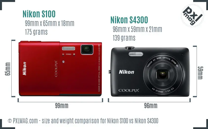 Nikon S100 vs Nikon S4300 size comparison