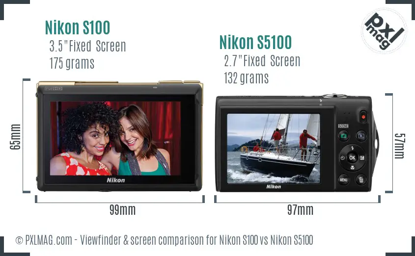Nikon S100 vs Nikon S5100 Screen and Viewfinder comparison