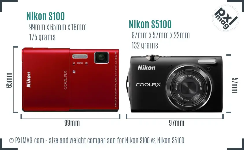 Nikon S100 vs Nikon S5100 size comparison