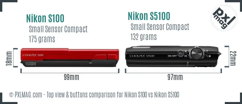 Nikon S100 vs Nikon S5100 top view buttons comparison