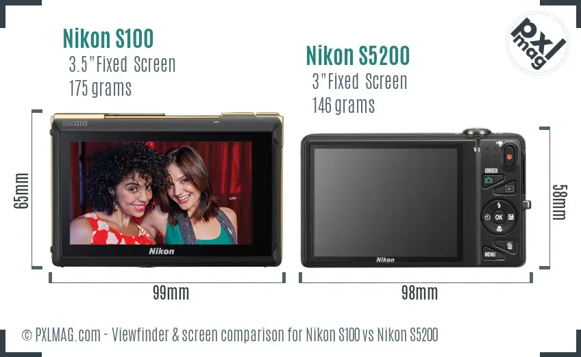 Nikon S100 vs Nikon S5200 Screen and Viewfinder comparison