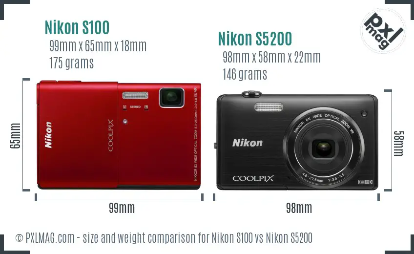 Nikon S100 vs Nikon S5200 size comparison