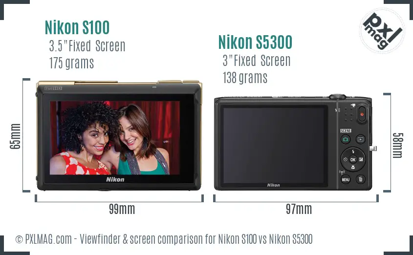 Nikon S100 vs Nikon S5300 Screen and Viewfinder comparison